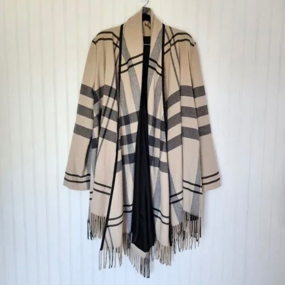 ZARA Plaid Fringe Blanket Coat